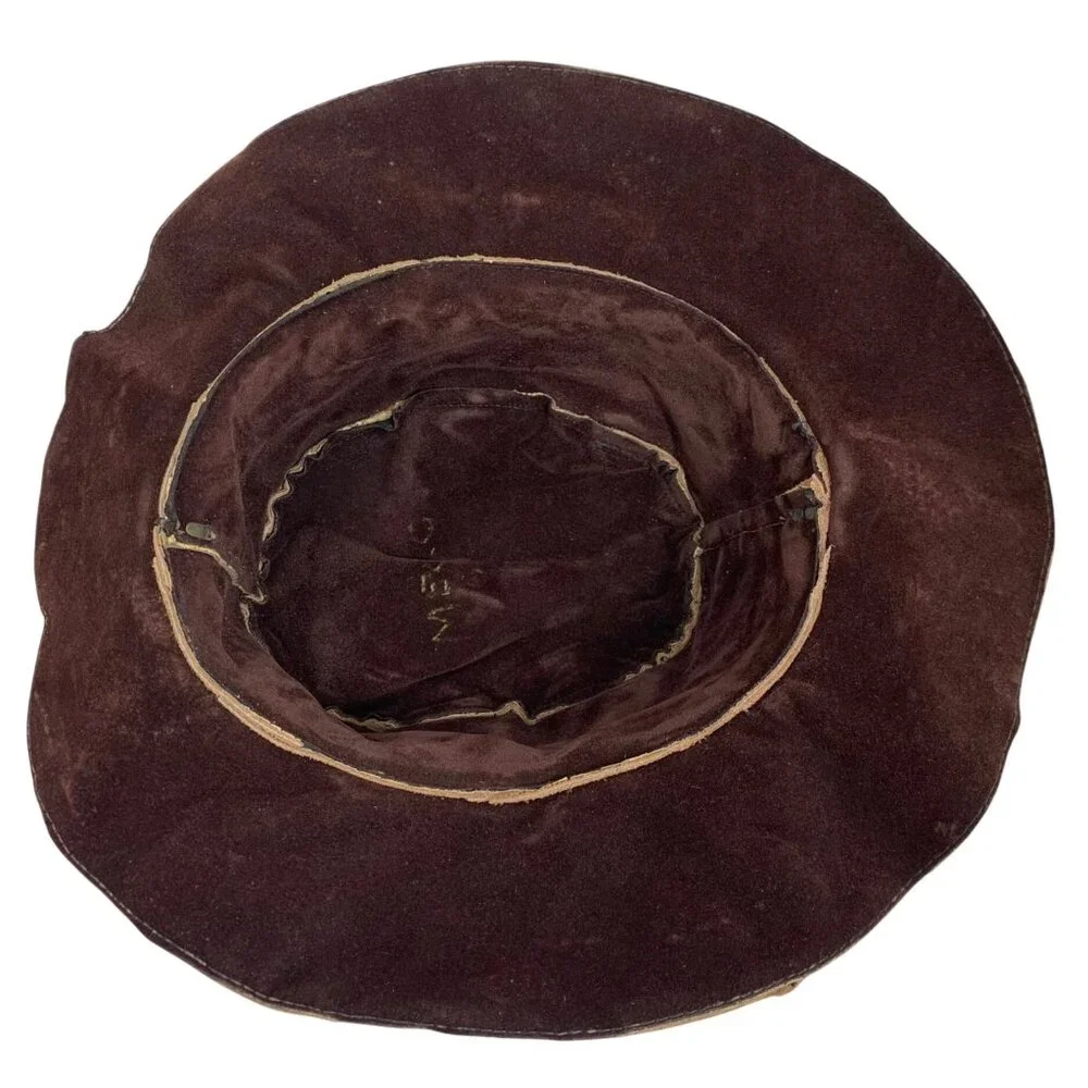 VTG Brown Suede Patchwork Western Hat Braided Band Unisex Handmade Mexico SZ M